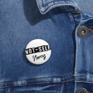 Not-Self Nancy Pin on a Jean Jacket